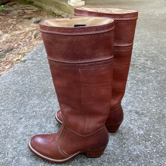 Frye Jane VTG Brown Leather Tall Riding Boots Size 5.5B - Picture 4 of 8
